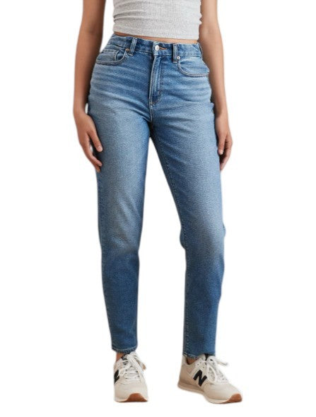 AMERICAN EAGLE OUTFITTERS Mom Washed Blue Women Jeans W25 Stretch Whiskered