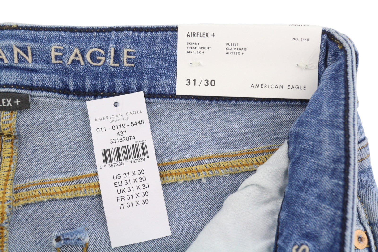 AMERICAN EAGLE OUTFITTERS Airflex+ Skinny Men Jeans W31/L30 Fresh Bright Fade