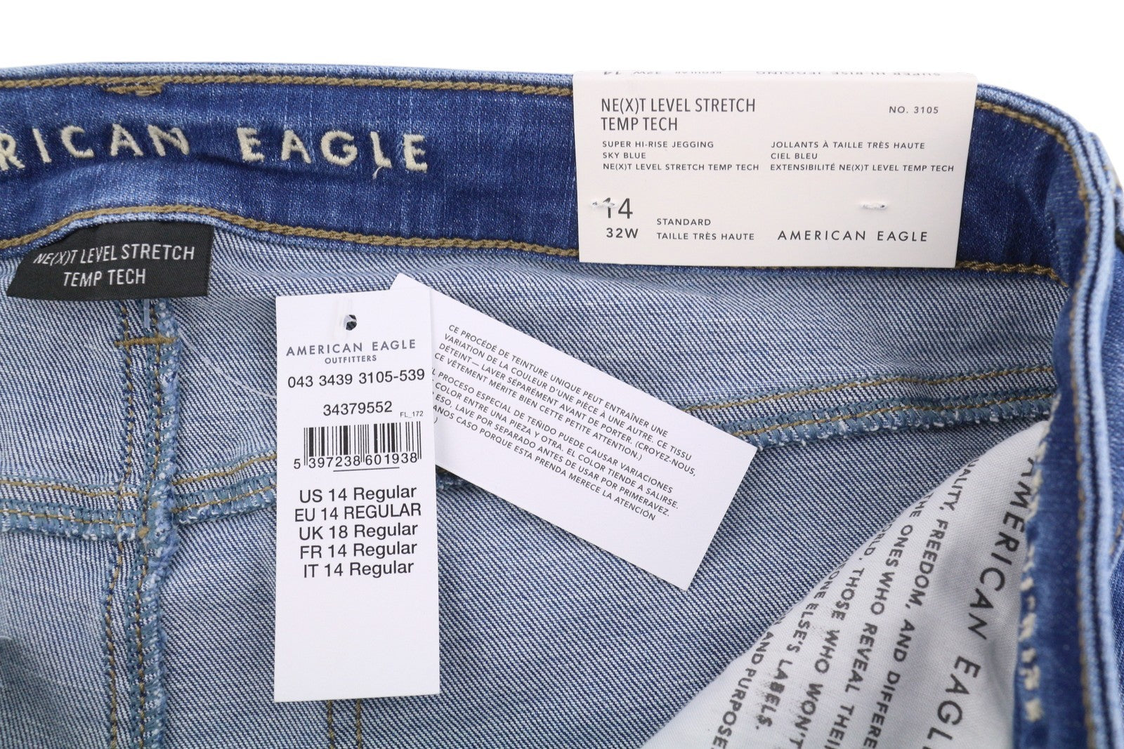 AMERICAN EAGLE OUTFITTERS Temp Tech Hi-Rise Women Jeans W32 Blue Jegging