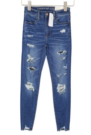 AMERICAN EAGLE OUTFITTERS Super Hi-Rise Women Jeans W24 Sky Blue Ripped Jegging
