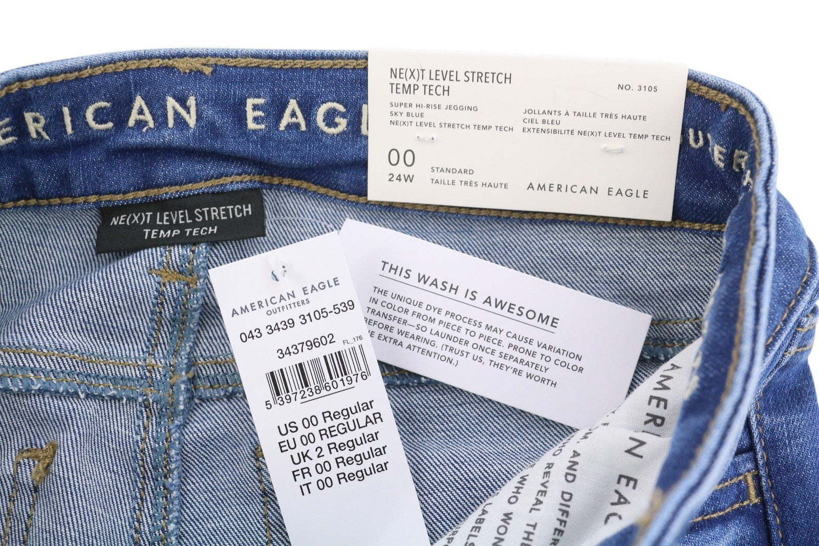 AMERICAN EAGLE OUTFITTERS Super Hi-Rise Women Jeans W24 Sky Blue Ripped Jegging