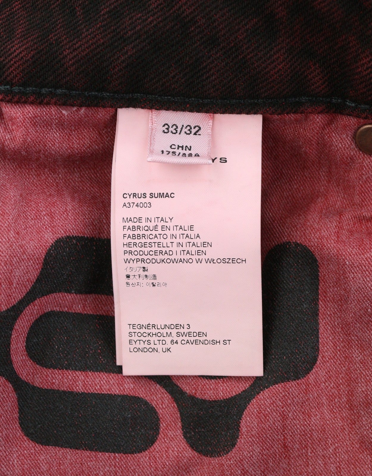 EYTYS Cyrus Sumac Loose Bootcut Men Jeans W33/L32 Burgundy Unisex RRP370