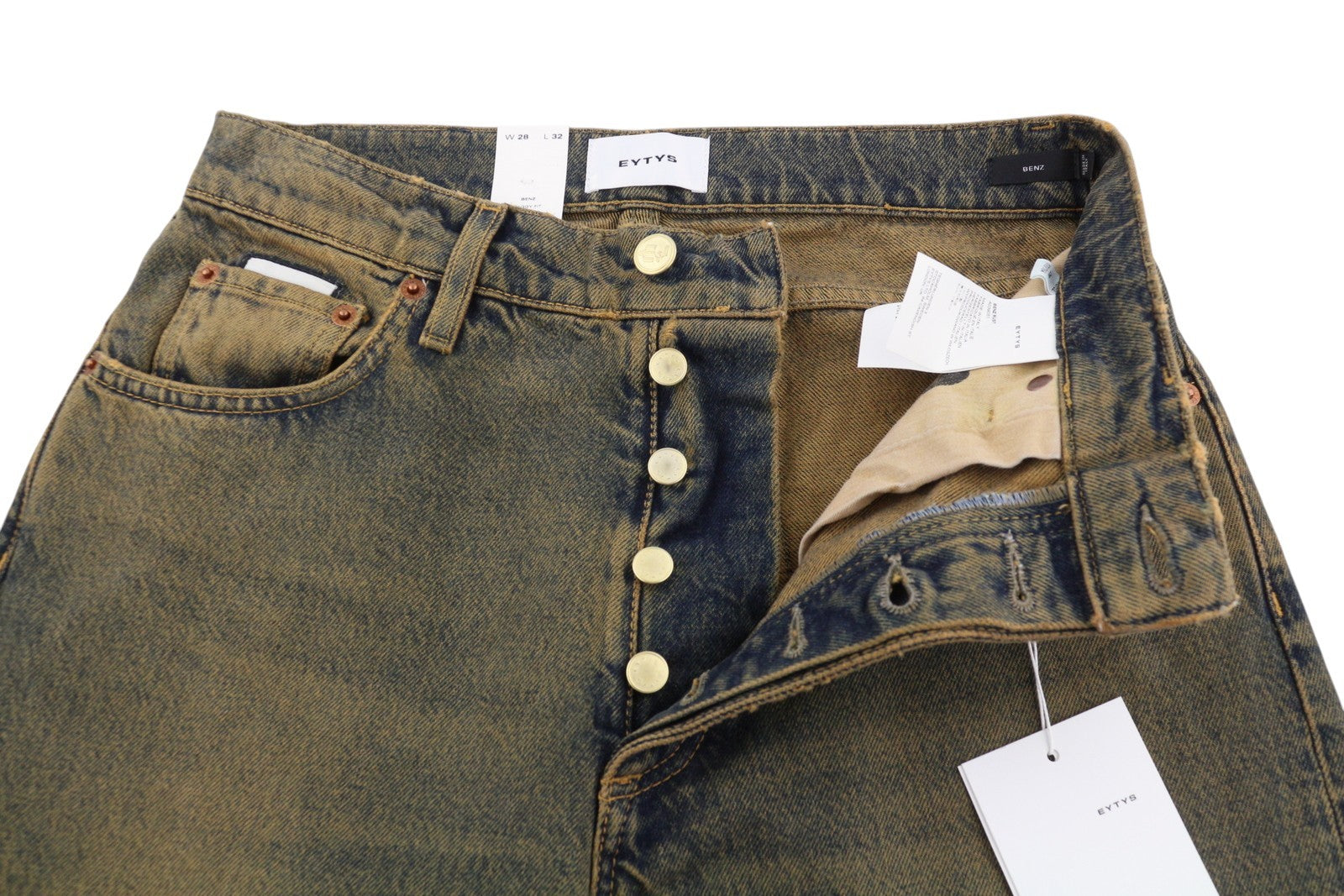 EYTYS Benz Rust Wide Baggy Women Jeans W28/L32 Orange Blue Faded Unisex RRP370