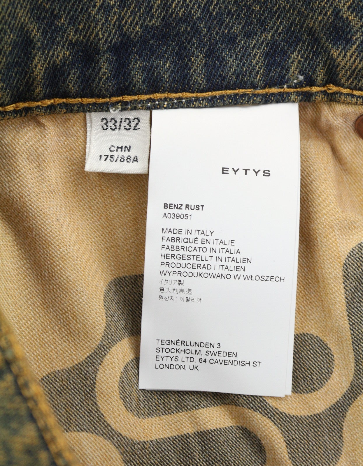 EYTYS Benz Rust Relaxed Baggy Men Jeans W33/L32 Orange Blue Fade Unisex RRP370