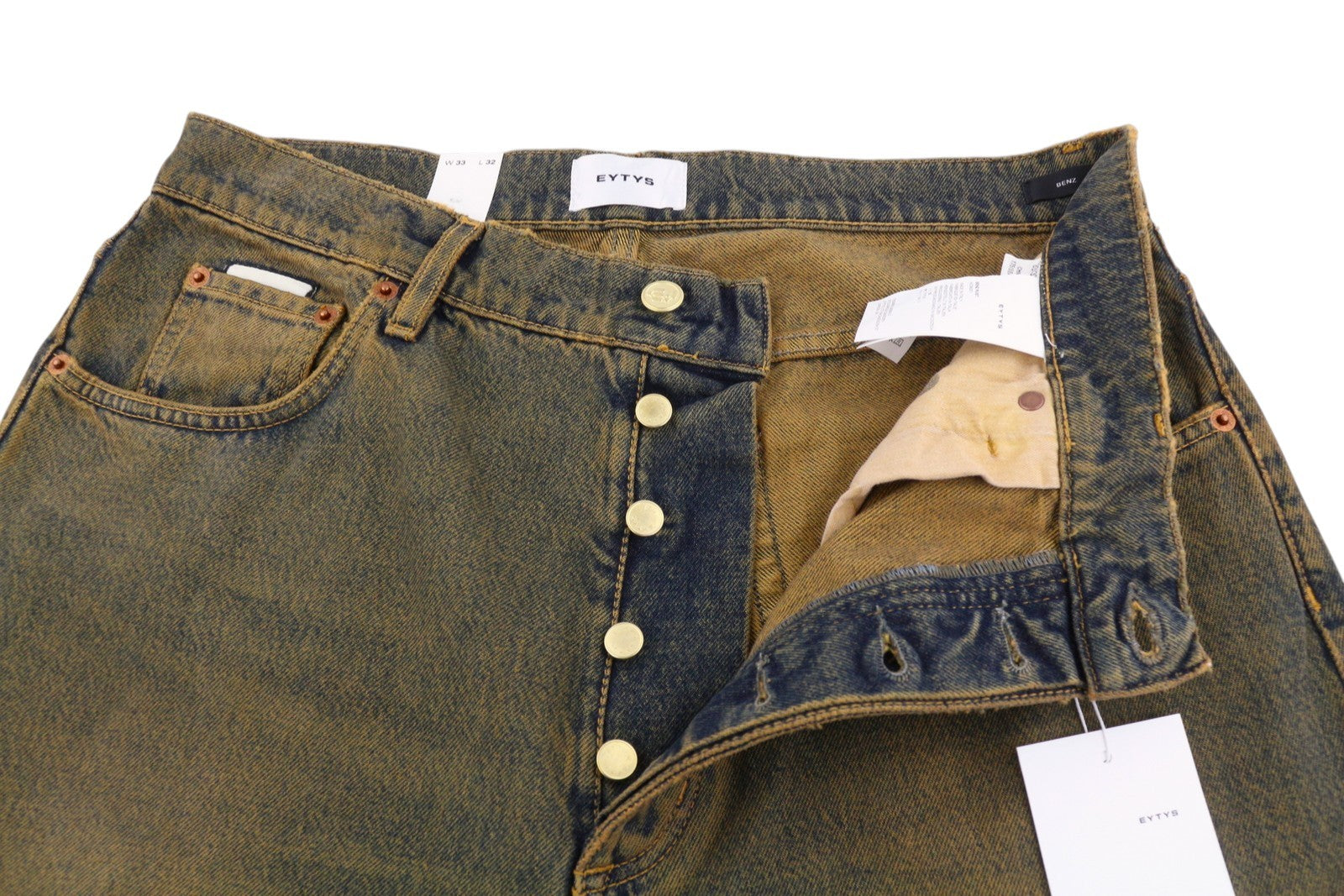 EYTYS Benz Rust Relaxed Baggy Men Jeans W33/L32 Orange Blue Fade Unisex RRP370