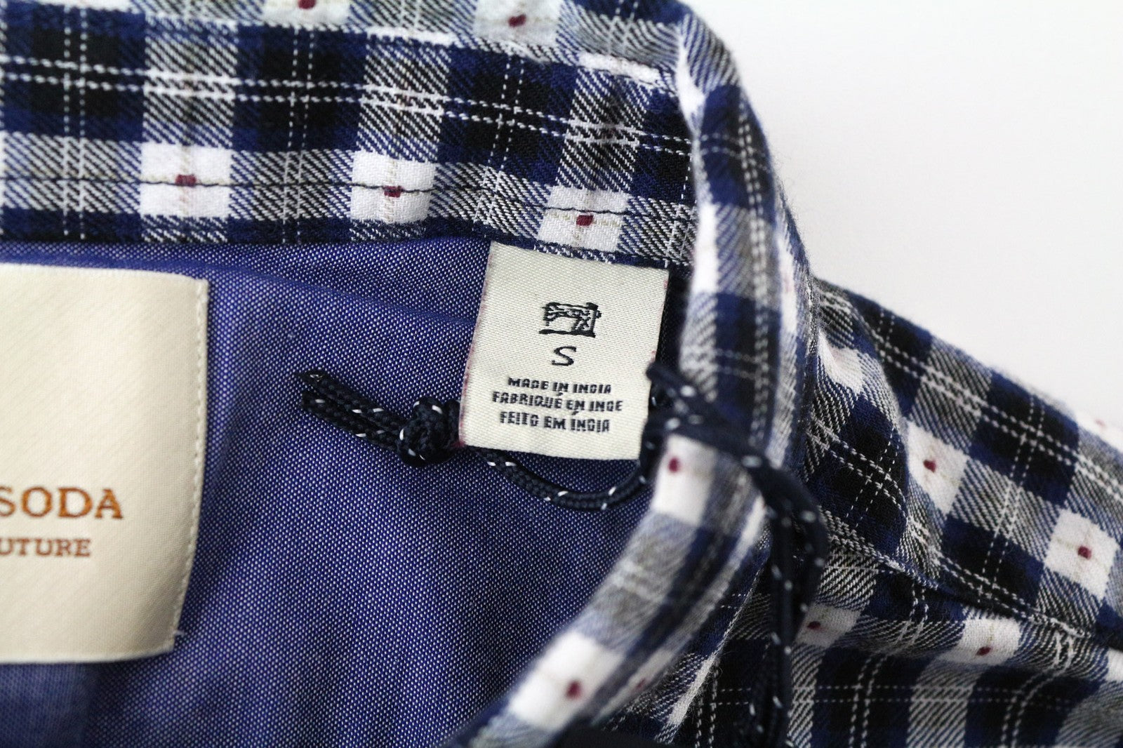 SCOTCH & SODA Men Shirt S Navy Blue Pure Cotton Tartan Plaid Check Button-Down