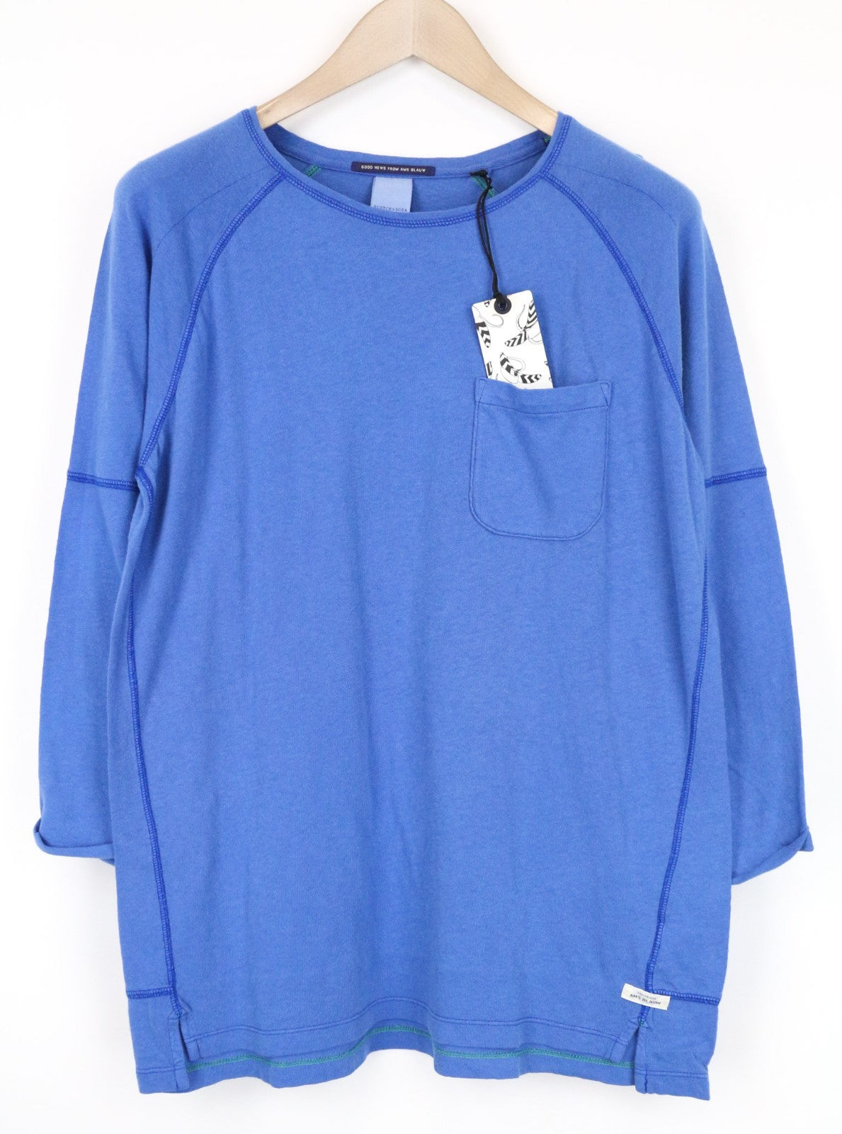 SCOTCH & SODA Men T-Shirt S Light Blue Crew Neck Jersey Cotton Pullover