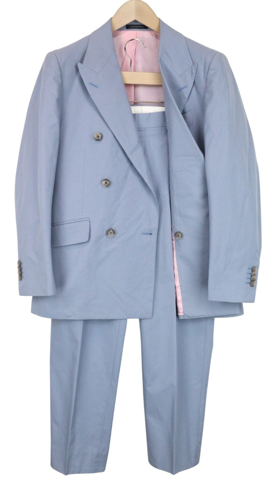 SUITSUPPLY La Spalla Men Suit UK40S Egyptian Cotton Blue Slim 2Pc Double-Breast