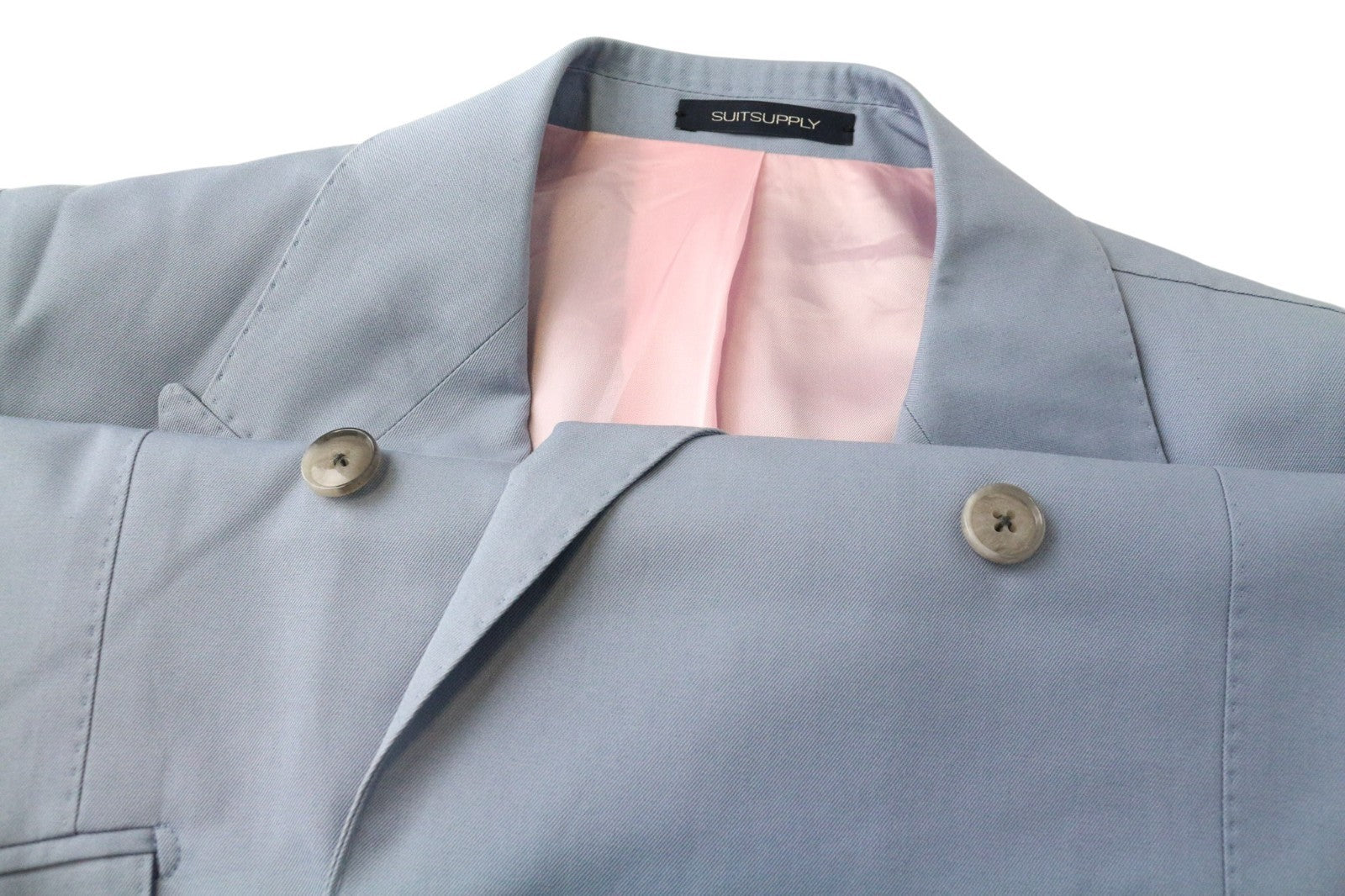 SUITSUPPLY La Spalla Men Suit UK40S Egyptian Cotton Blue Slim 2Pc Double-Breast