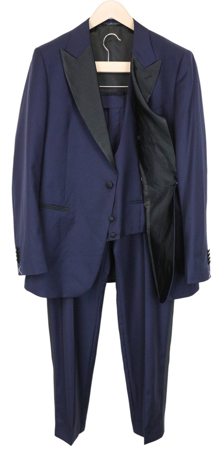 SUITSUPPLY Lazio Tuxedo Men Suit UK42R Blue Slim 3-Piece Pure S130s Wool Peak