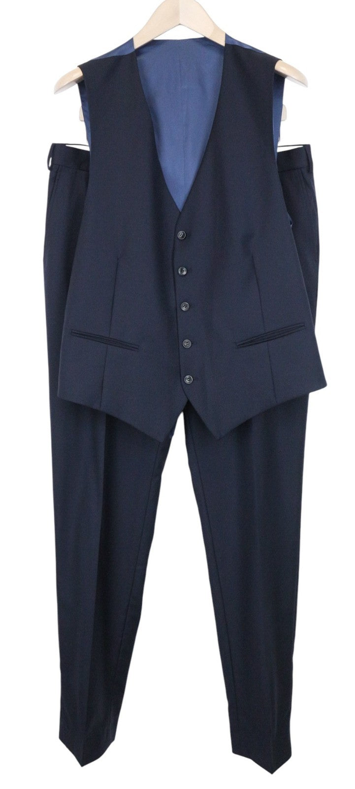 SUITSUPPLY Ferrara Men Suit UK44L Navy Blue Slim 2-Piece Pure Wool Flat-Front