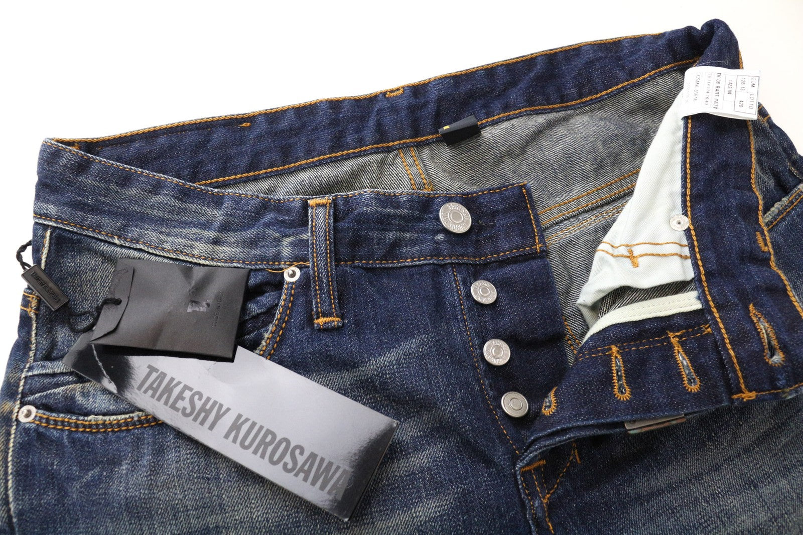 TAKESHY KUROSAWA TK08 Bart Patt Men Jeans W32 Blue Distress Skinny Non-Stretch