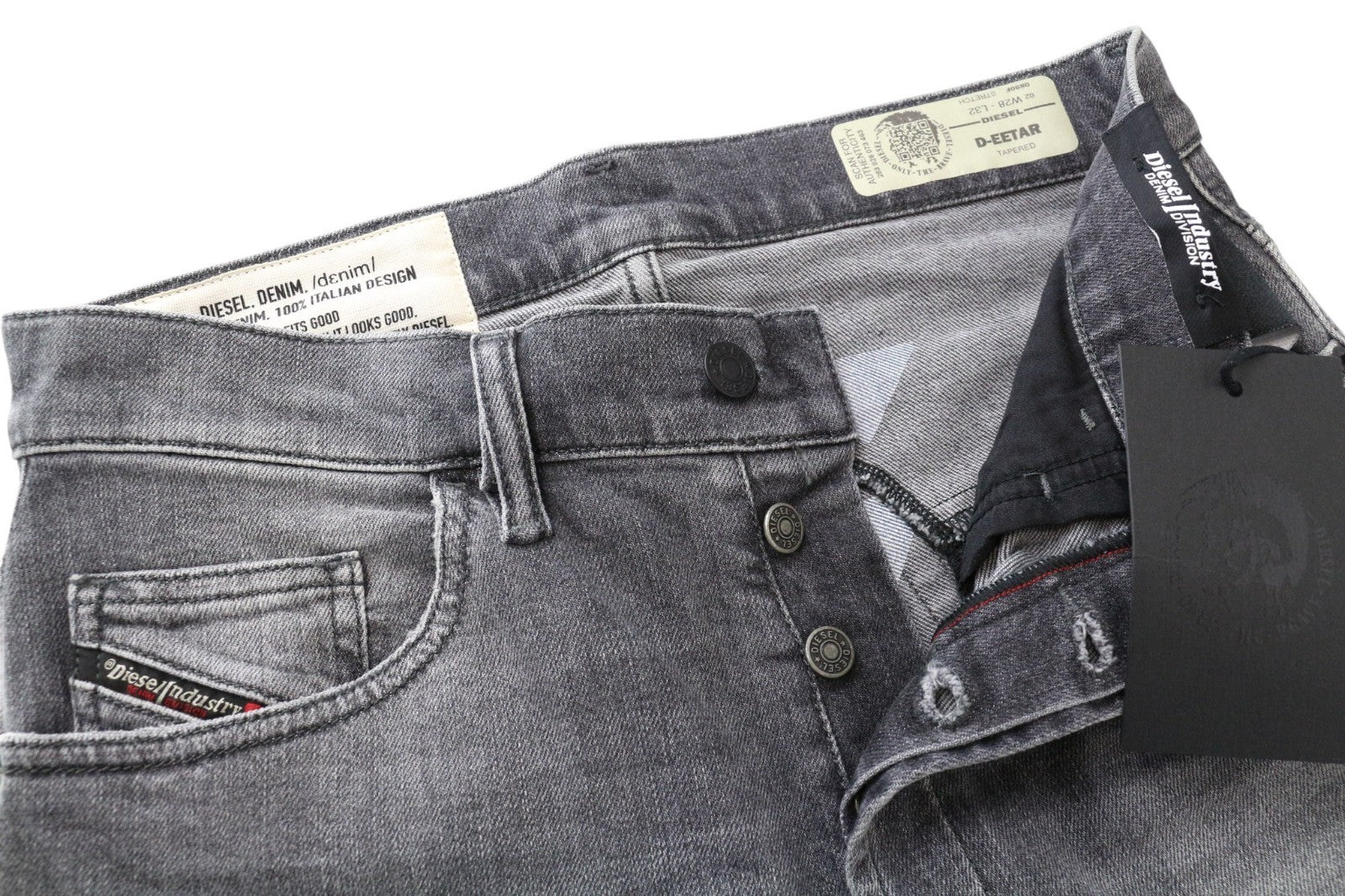 DIESEL D-Eetar 0890F Men Jeans W28/L32 Grey Distressed Tapered Buttoned Stretch