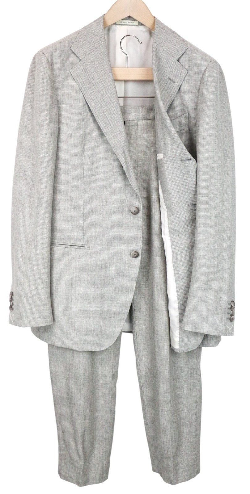 SUITSUPPLY Havana Jetted Men Suit UK44R Grey Melange Slim 2-Piece Pure Wool