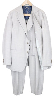 SUITSUPPLY Havana Jetted Men Suit UK50R Grey Melange Slim 2Pc Wool Silk Linen