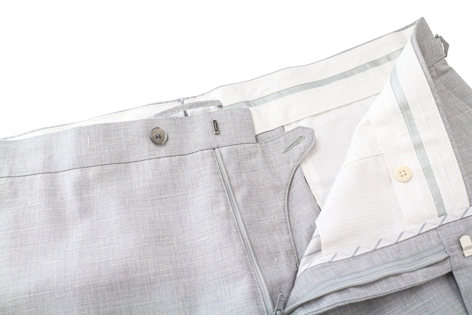 SUITSUPPLY Havana Jetted Men Suit UK50R Grey Melange Slim 2Pc Wool Silk Linen
