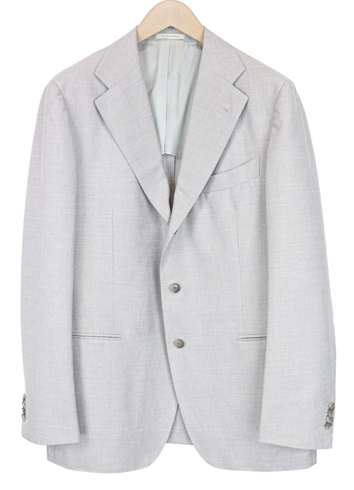 SUITSUPPLY Havana Jetted Men Suit UK46R Grey Slim 2Piece Wool Silk Linen