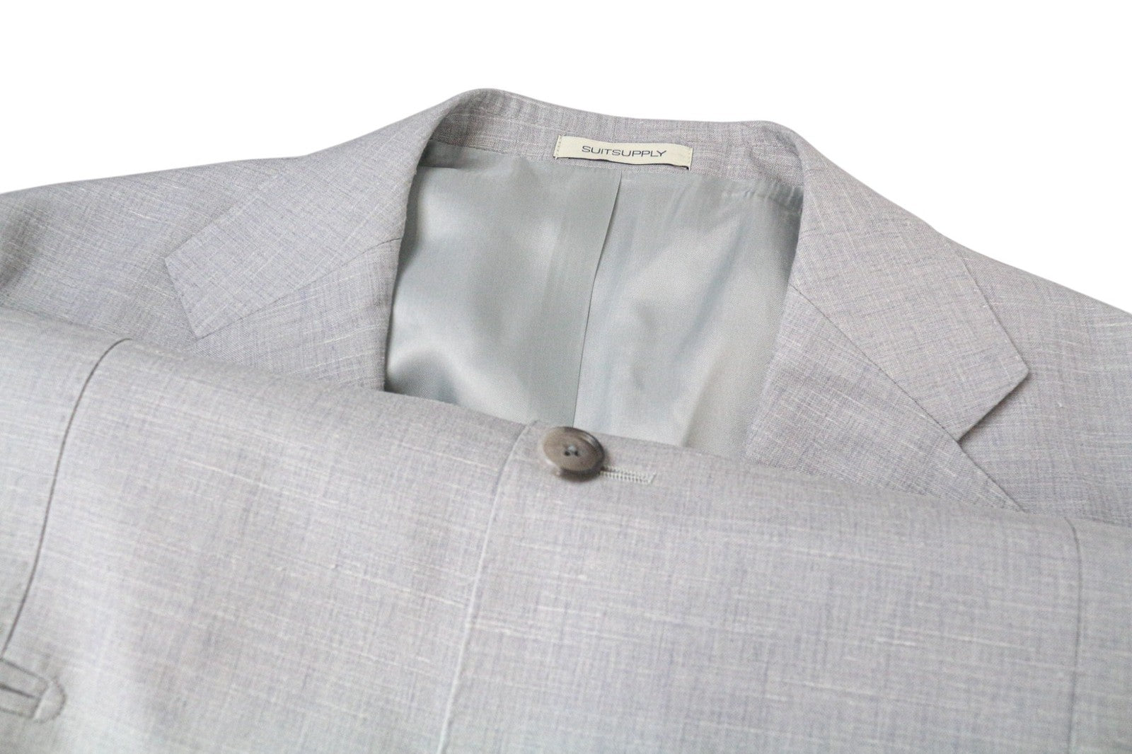 SUITSUPPLY Havana Jetted Men Suit UK46R Grey Slim 2Piece Wool Silk Linen