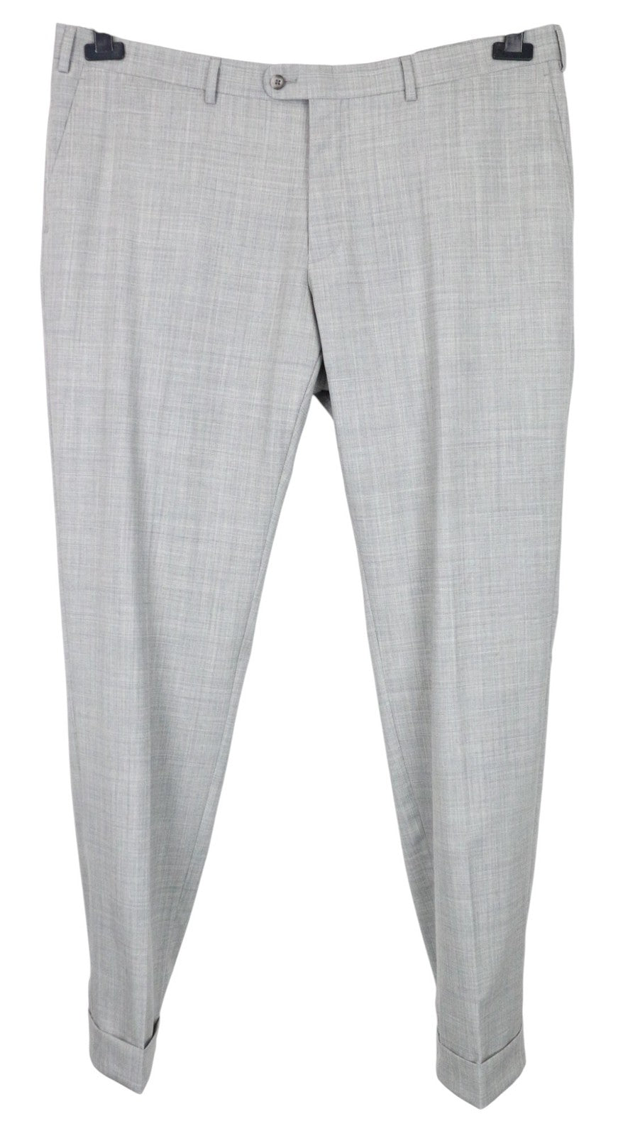 SUITSUPPLY Soho Turn Up Men Trousers UK44R Grey Melange Slim Wool Flat-Front
