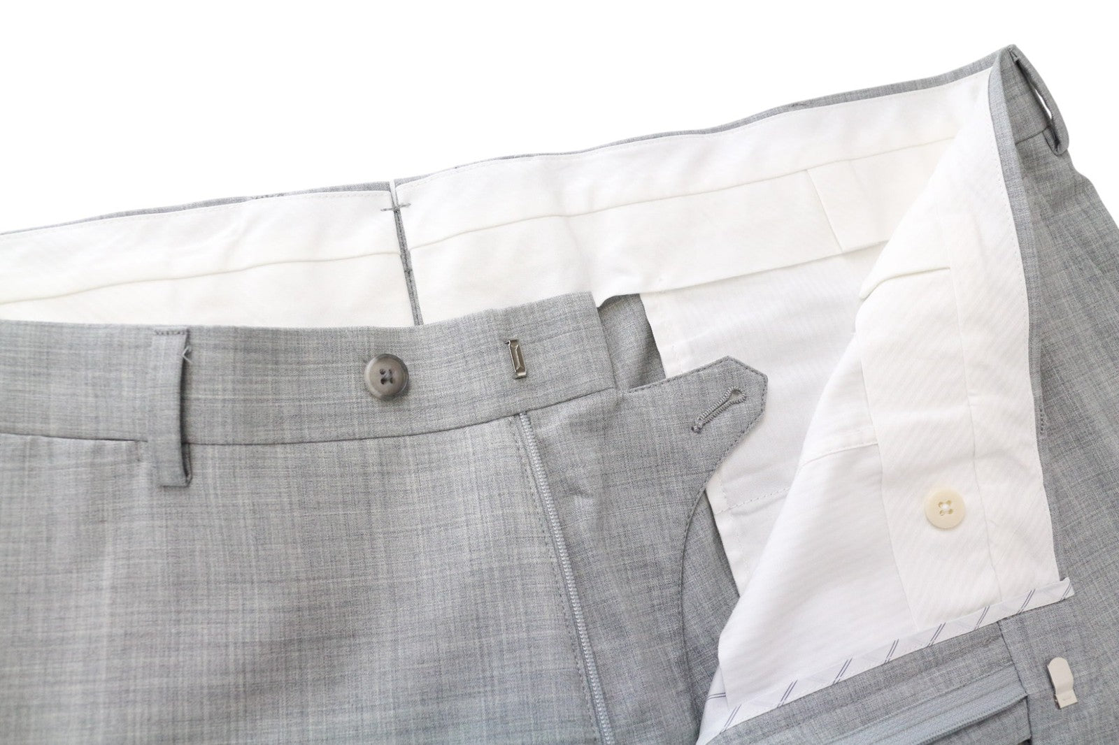 SUITSUPPLY Soho Turn Up Men Trousers UK44R Grey Melange Slim Wool Flat-Front