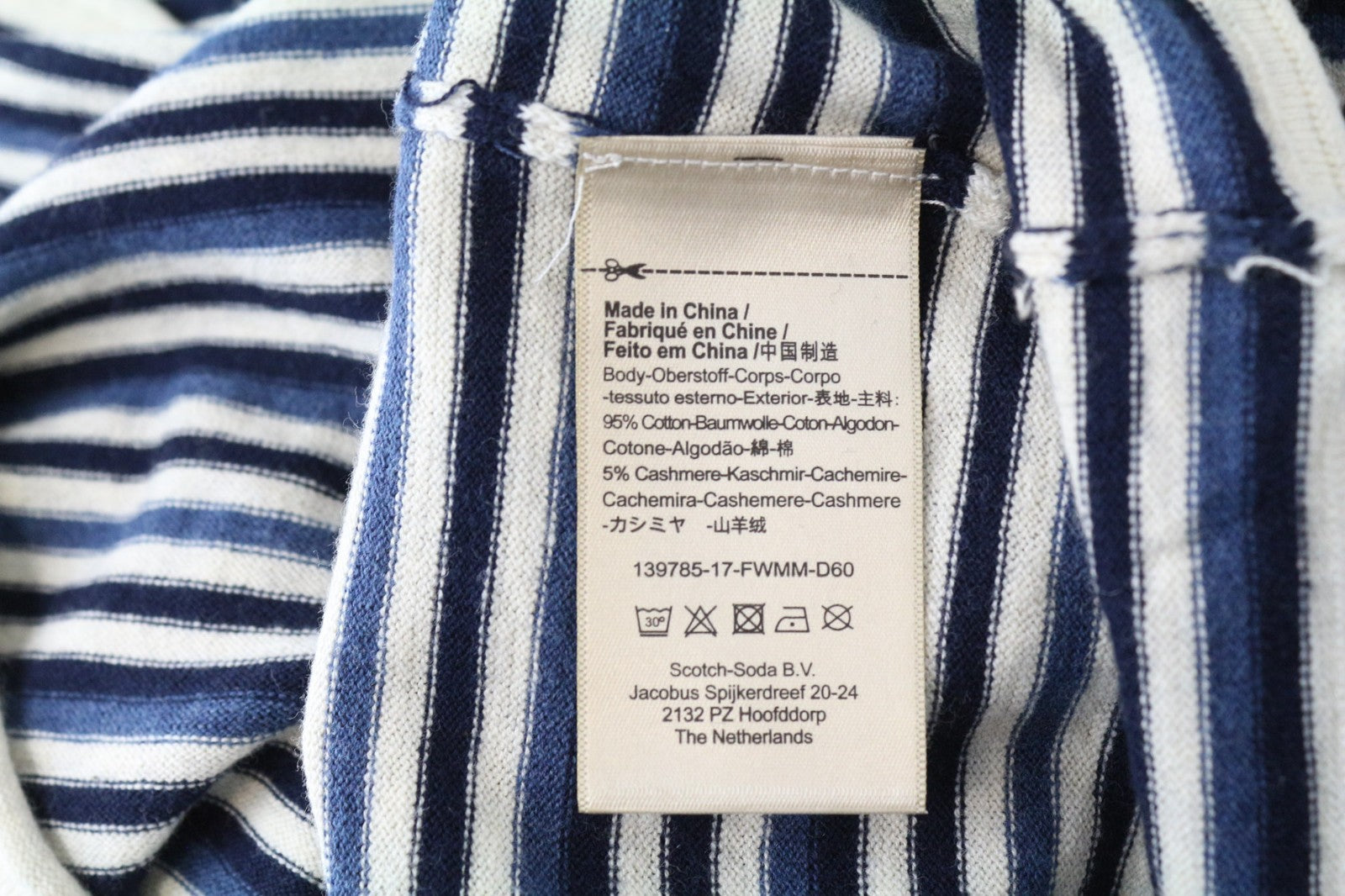 SCOTCH & SODA Men Sweatshirt M Blue Cotton Cashmere Striped Pullover