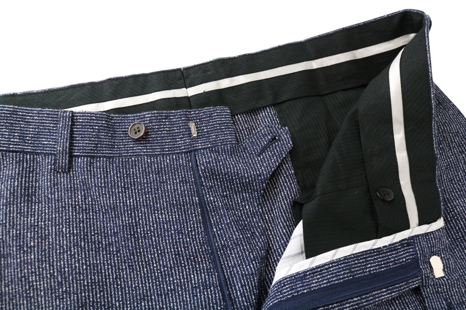 SUITSUPPLY Brescia Men Trousers UK42L Blue Linen Silk Cotton Blend Patterned