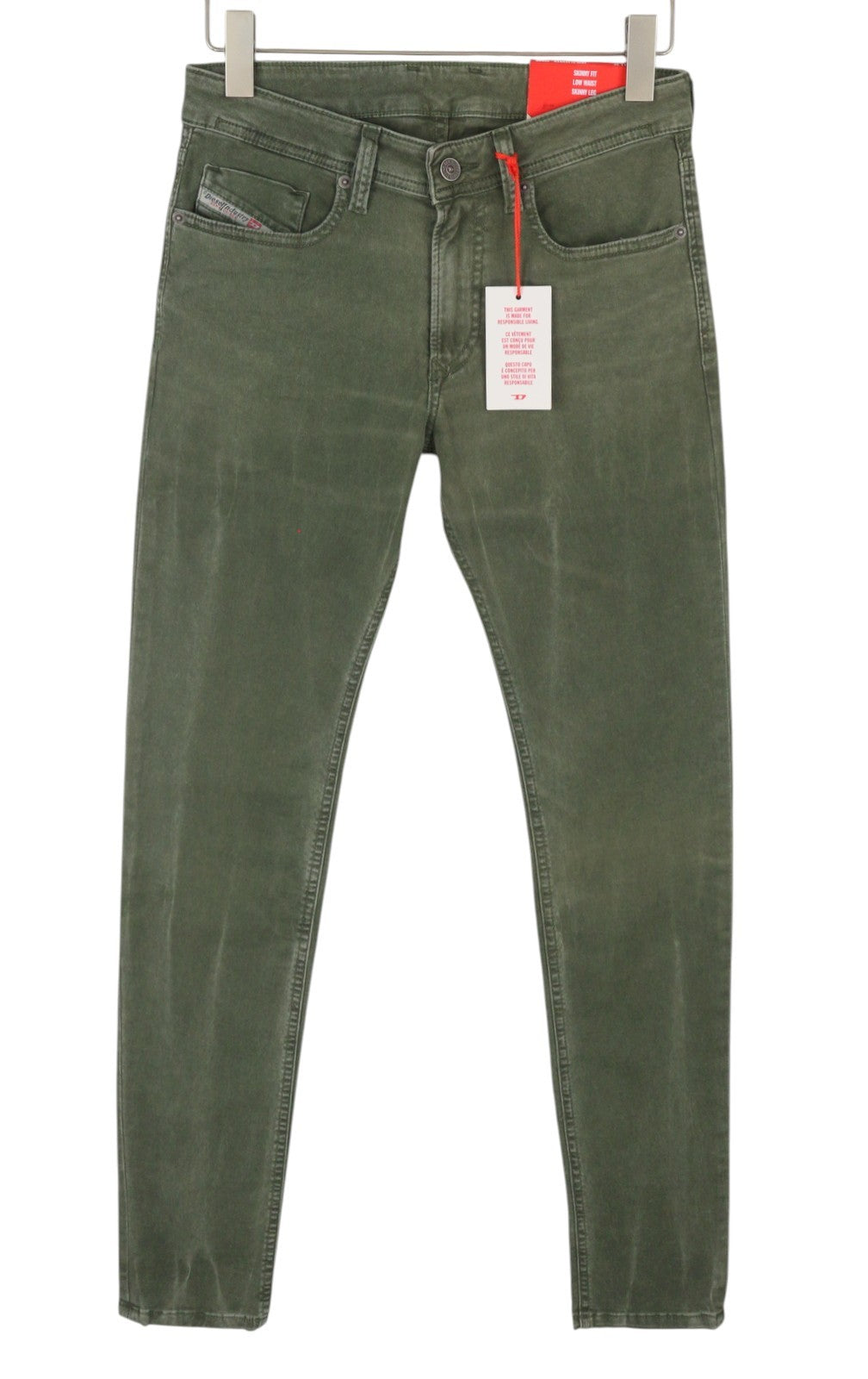 DIESEL 1979 Sleenker 0ENAK Men's Jeans W28/L32 Green Whiskers Low Waist Skinny