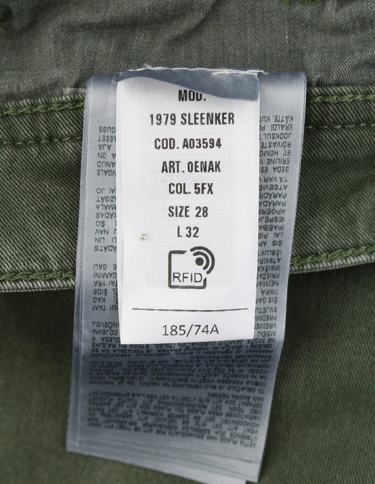 DIESEL 1979 Sleenker 0ENAK Men's Jeans W28/L32 Green Whiskers Low Waist Skinny