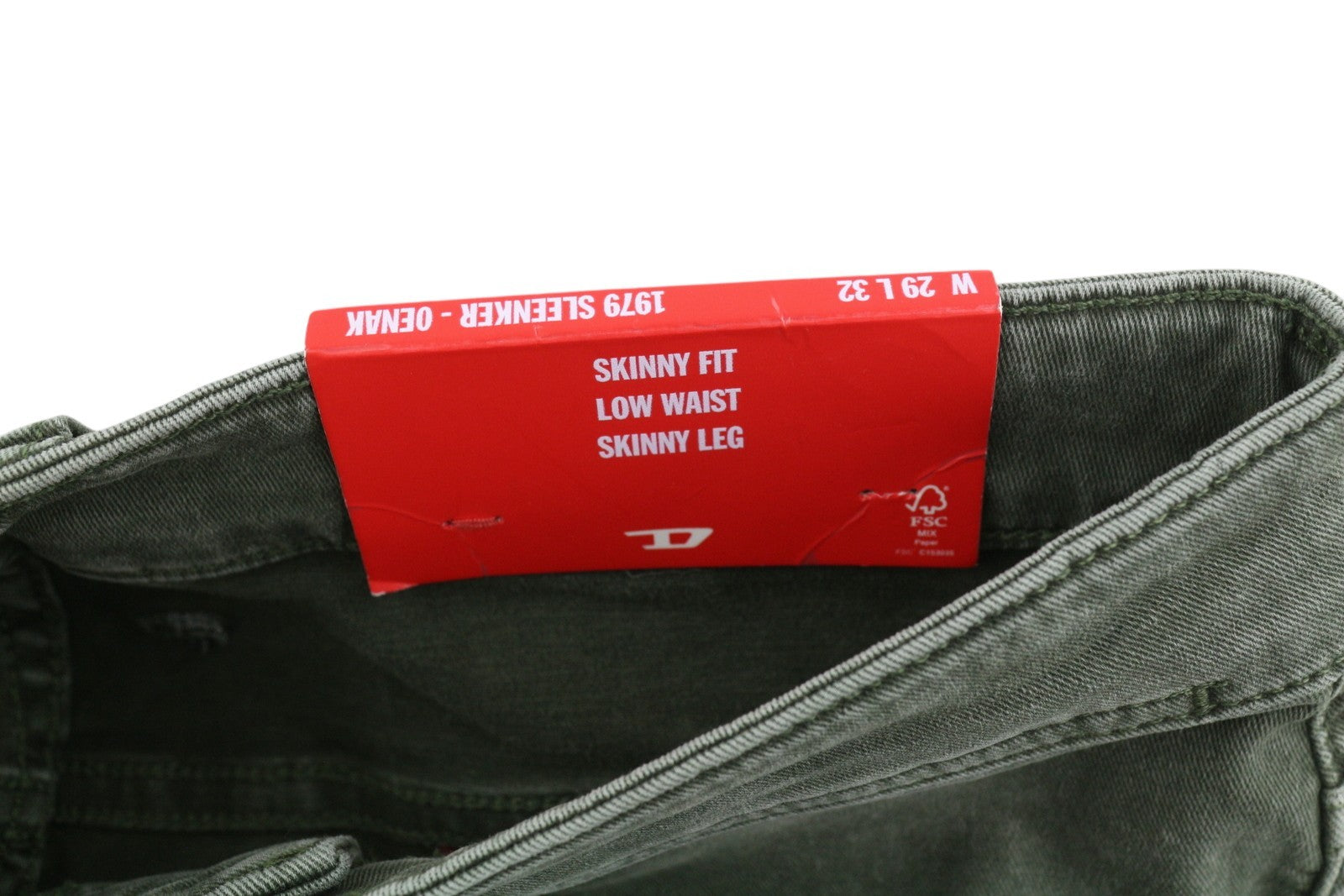 DIESEL 1979 Sleenker 0ENAK Men's Jeans W29/L32 Green Whiskers Low Waist Skinny