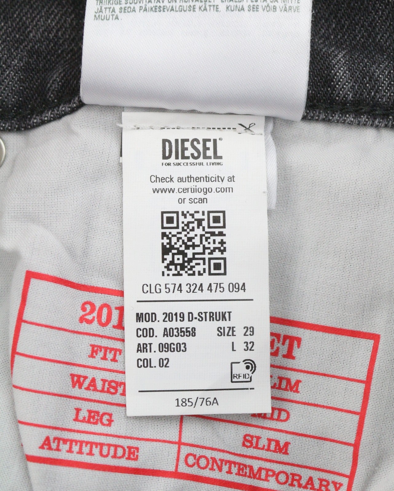 DIESEL 2019 D-Strukt 09G03 Men's Jeans W29/L32 Grey Faded Whiskers Distress