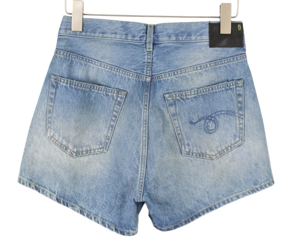 R13 Cross Over Women's Shorts 24 Bain Blue Asymmetric Button Fastening Denim