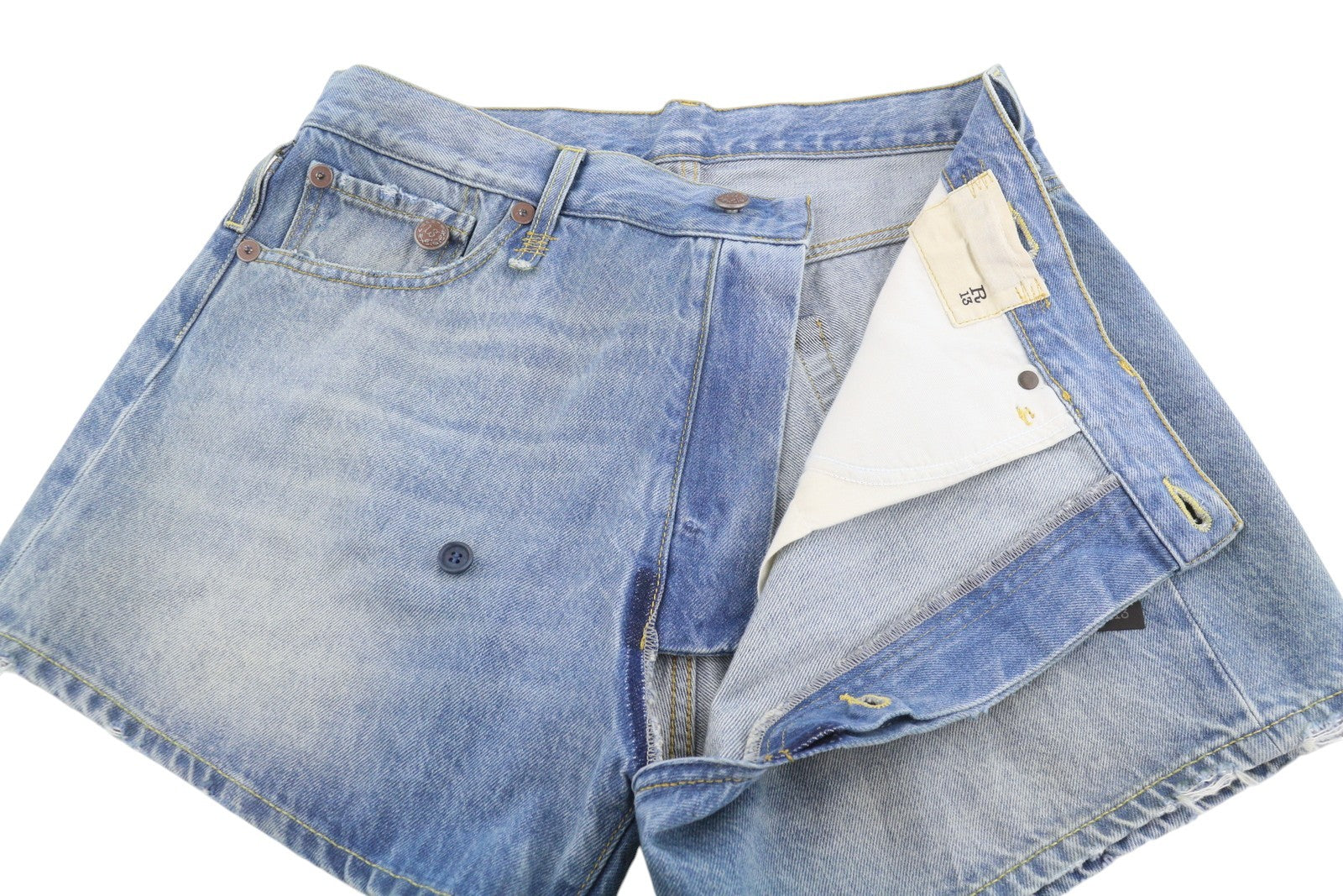 R13 Cross Over Women's Shorts 24 Bain Blue Asymmetric Button Fastening Denim