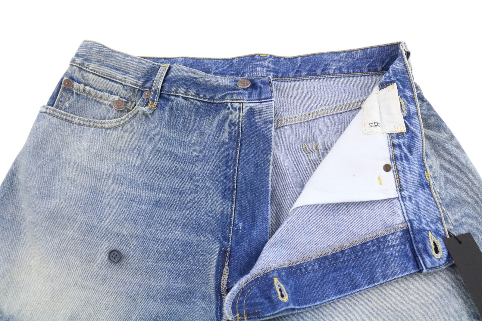 R13 Cross Over Women's Shorts 28 Bain Blue Asymmetric Button Fastening PS26