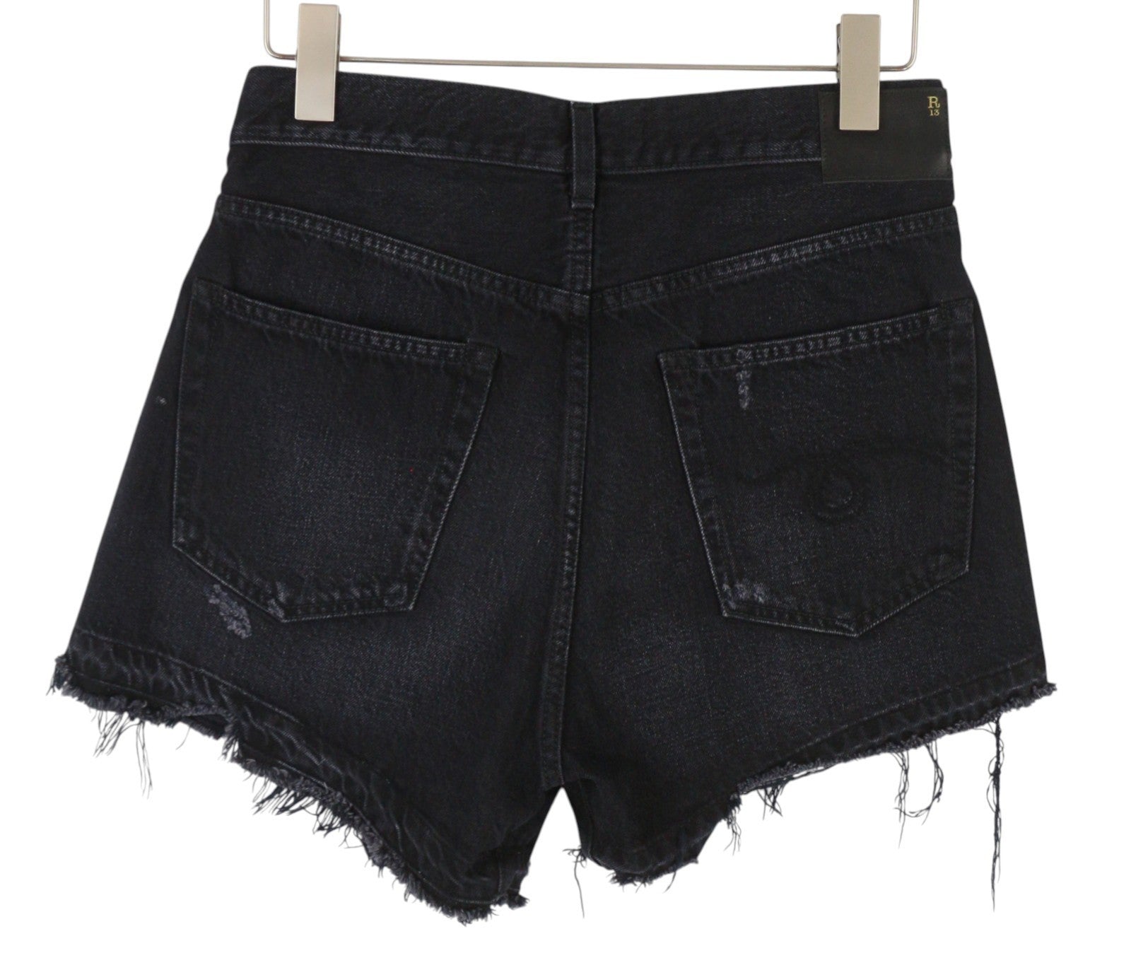 R13 Cross Over Women's Shorts 26 Jake Black Whiskers Faded Distress PS26