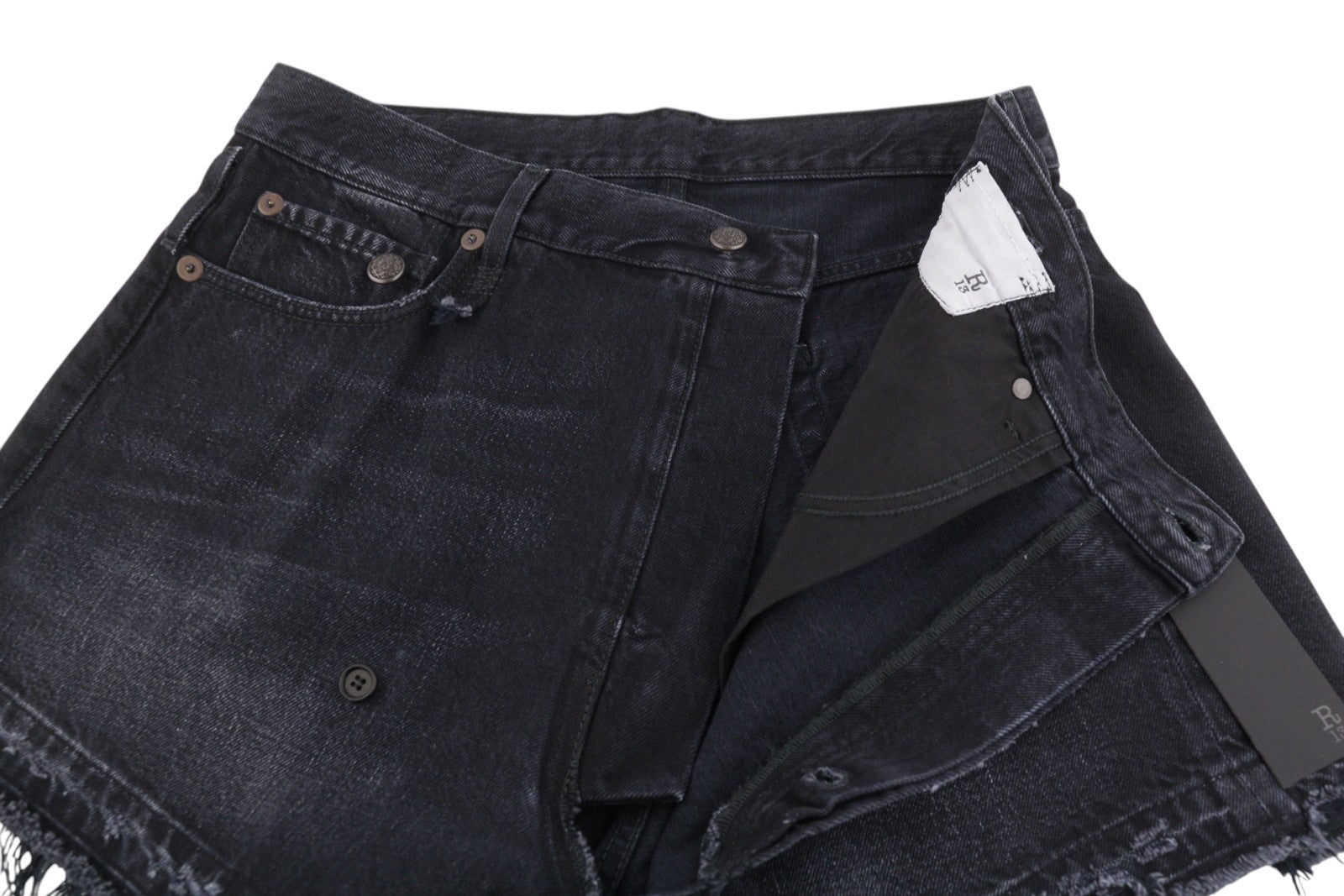 R13 Cross Over Women's Shorts 26 Jake Black Whiskers Faded Distress PS26