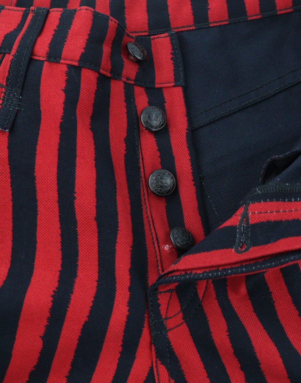 R13 Pouch Pocket Women's Shorts 25 Red Stripe Turn-Up Button Fly Denim PS26