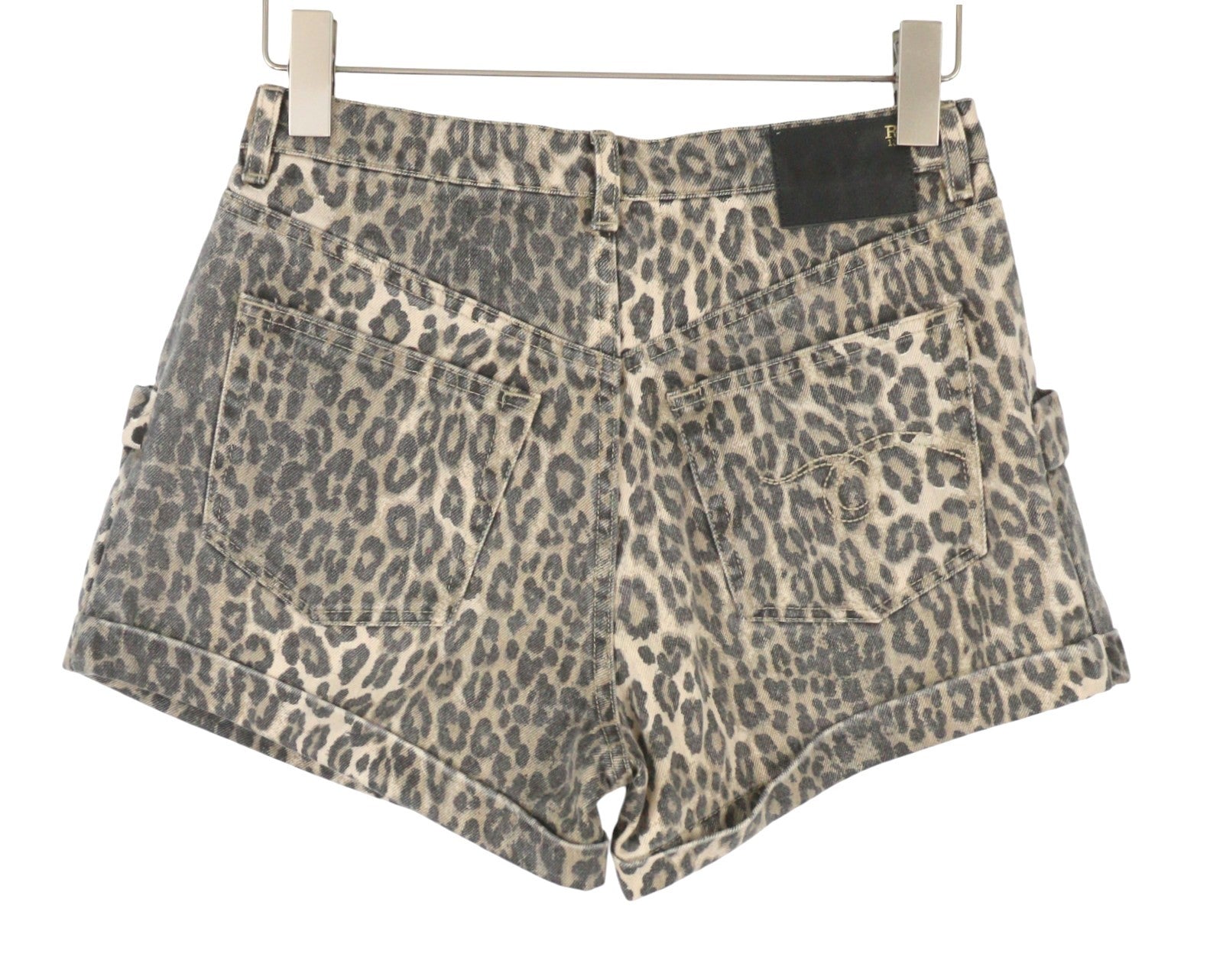 R13 Pouch Pocket Women's Shorts 25 Rigid Ecru Leopard Button Turn-Up RRP795