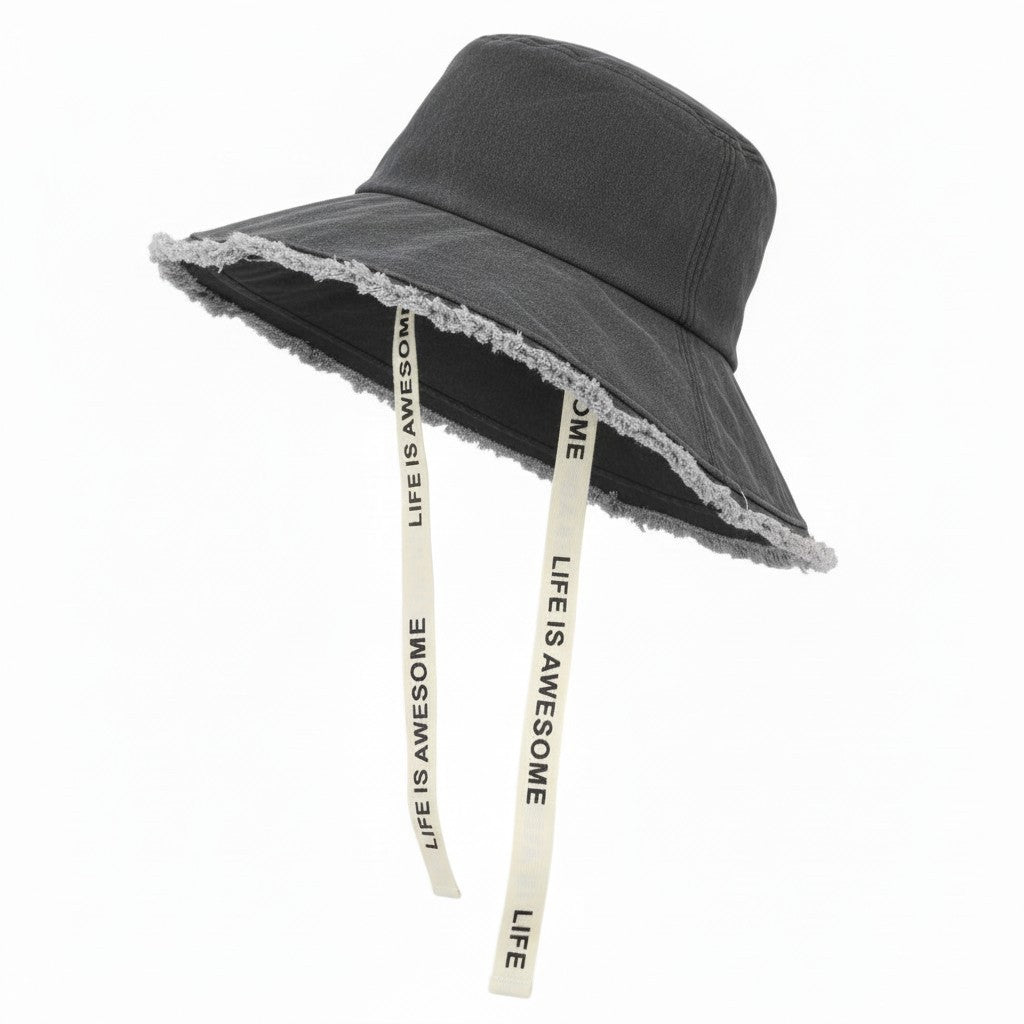 DESIGUAL Denim Women's Hat OS Black Fade Effect Fringe Details