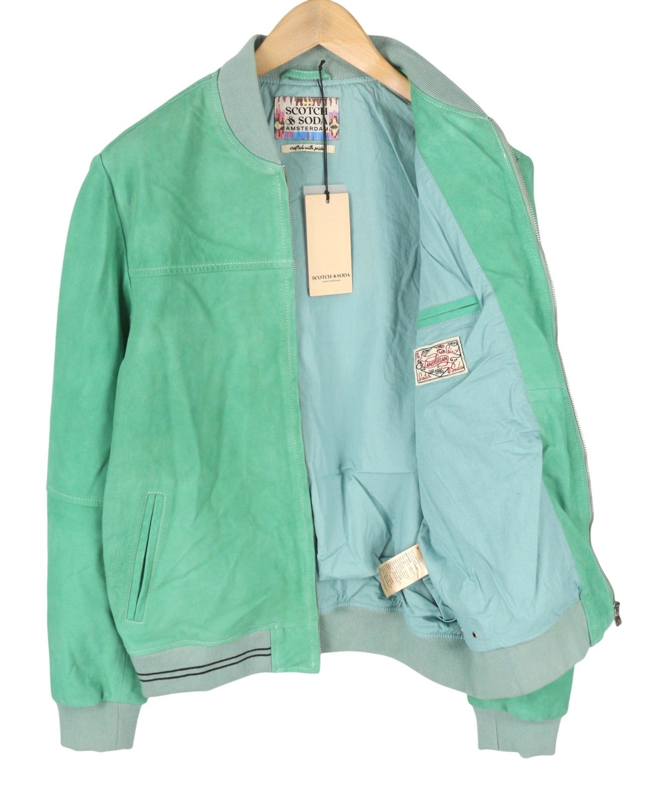 SCOTCH & SODA Men's Jacket M Green Suede Goat Leather Zip Lightweight Bomber