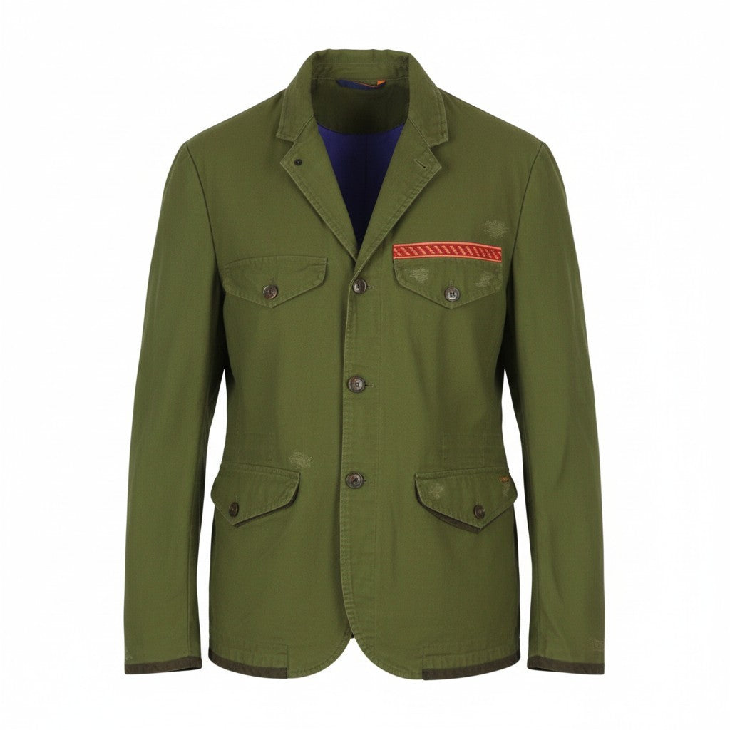 SCOTCH & SODA Men's Jacket M Green Embroidered Button-Up Lightweight
