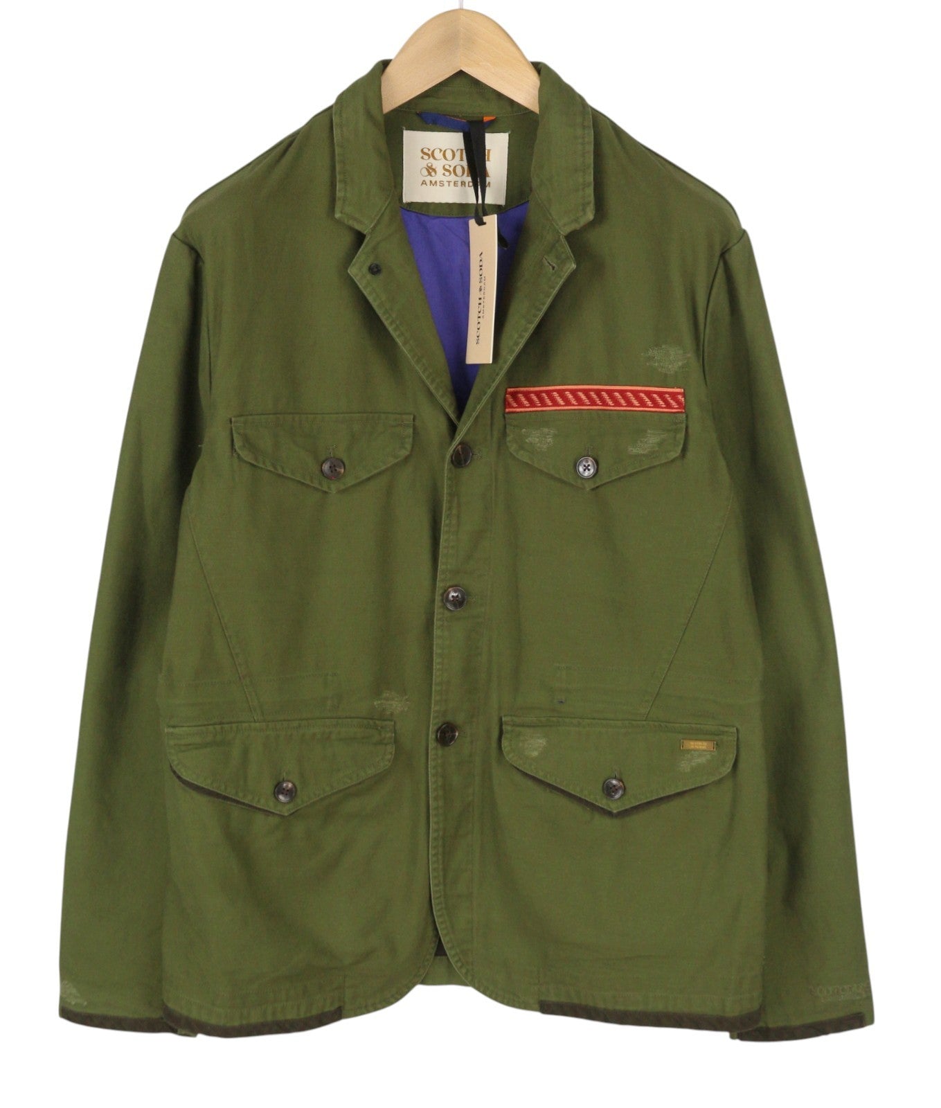 SCOTCH & SODA Men's Jacket M Green Embroidered Button-Up Lightweight