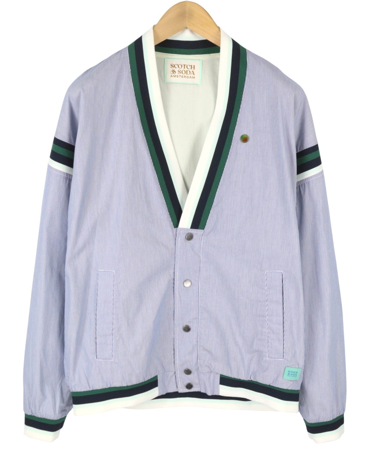 SCOTCH & SODA Men's Jacket L Blue Pinstriped Snap Buttons Cardigan Lightweight