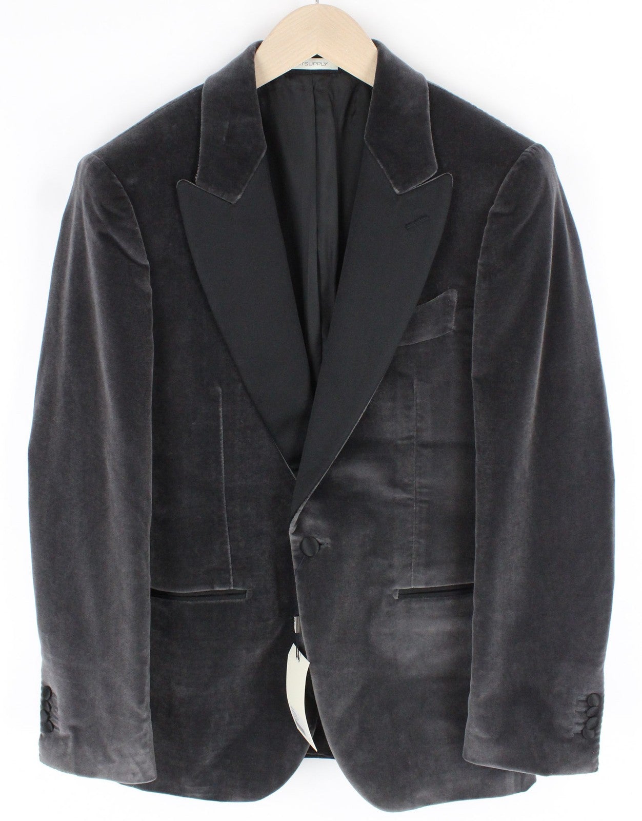 SUITSUPPLY Lazio Tuxedo Men Blazer UK36R Grey Slim Cotton Stretch Velvet Peak