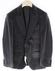 SUITSUPPLY Lazio Tuxedo Men Blazer UK36R Grey Slim Cotton Stretch Velvet Peak
