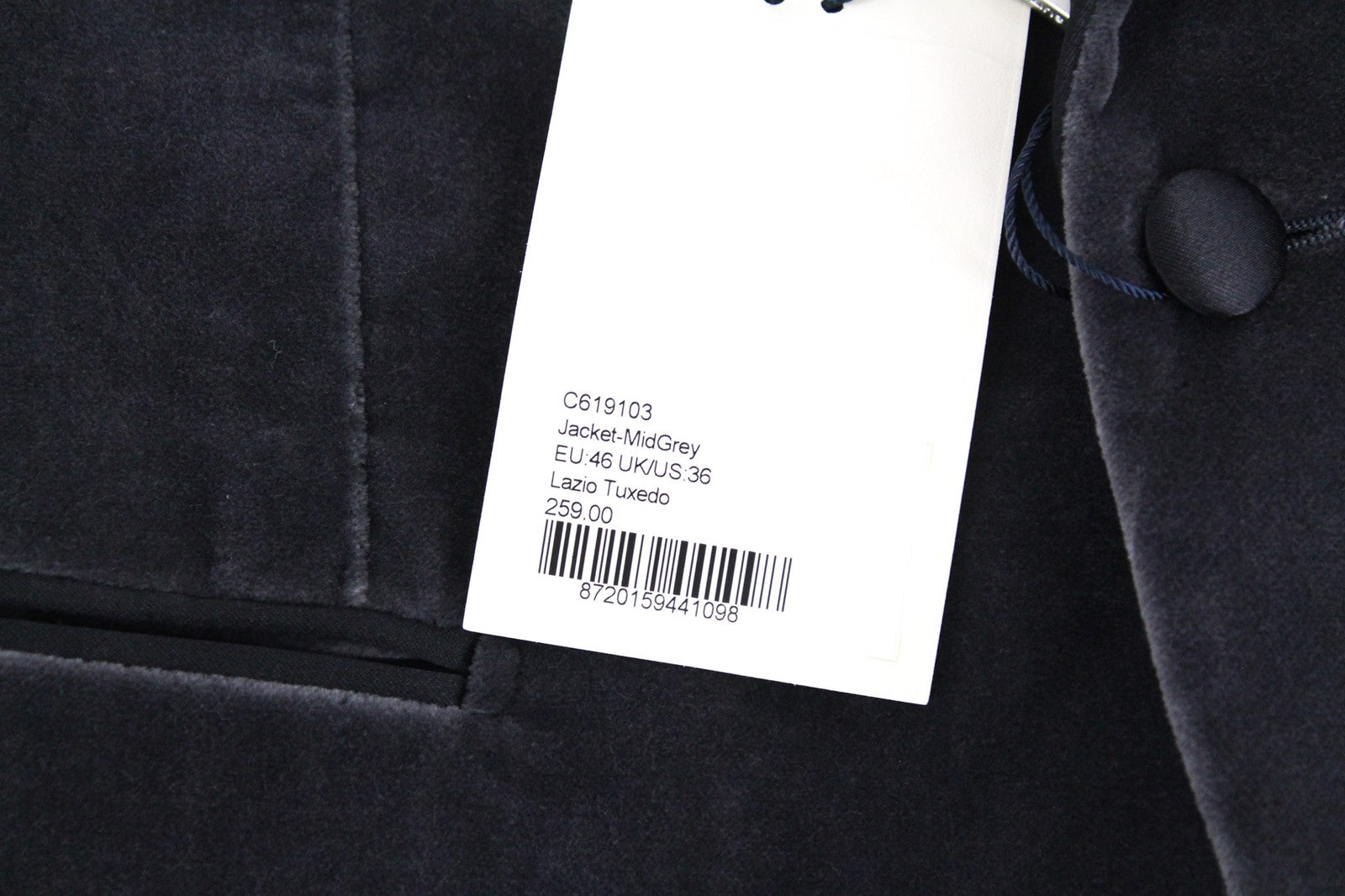 SUITSUPPLY Lazio Tuxedo Men Blazer UK36R Grey Slim Cotton Stretch Velvet Peak