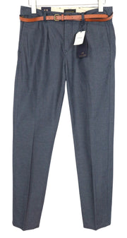 SCOTCH & SODA Stuart Men Trousers W30/L32 Slim Grey Pure Cotton Pleated Belted