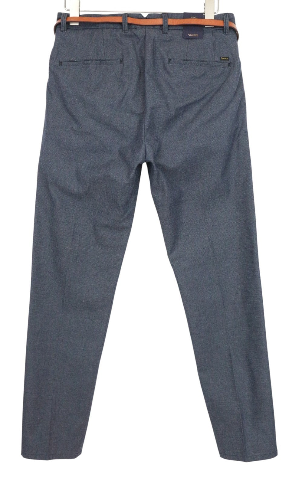 SCOTCH & SODA Stuart Men Trousers W30/L32 Slim Grey Pure Cotton Pleated Belted