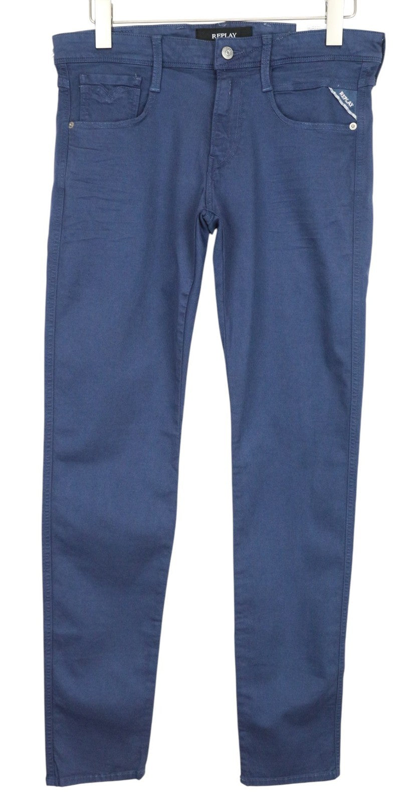 REPLAY Anbass Men Trousers W30/L34 Slim Fit Casual 5-Pocket Blue Cotton Stretch