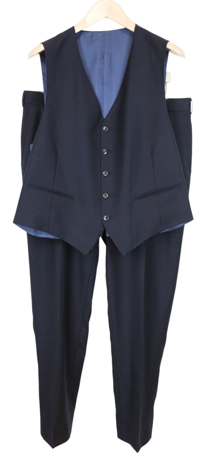 SUITSUPPLY Ferrara Men Suit UK44S Trousers Waistcoat Navy Blue Wool 2 Piece