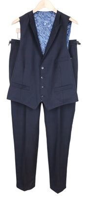 SUITSUPPLY Ferrara Men Suit UK40R Waistcoat Trousers Dark Blue Wool 2 Piece